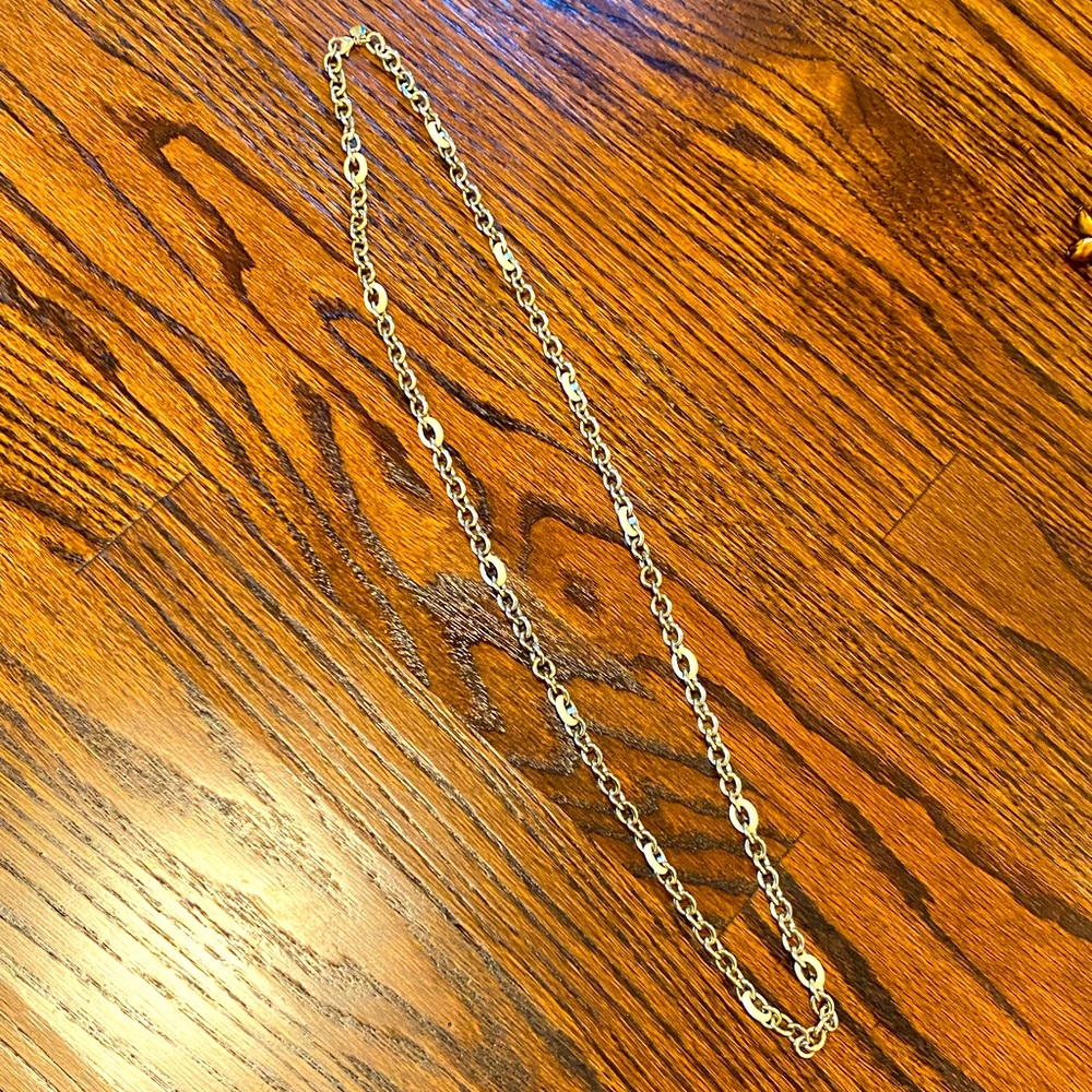J Crew long gold and cream chain necklace 17.5” length